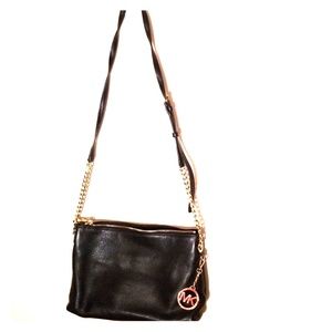 Michael Kors S Bag Black Soft Leather w Gold chain